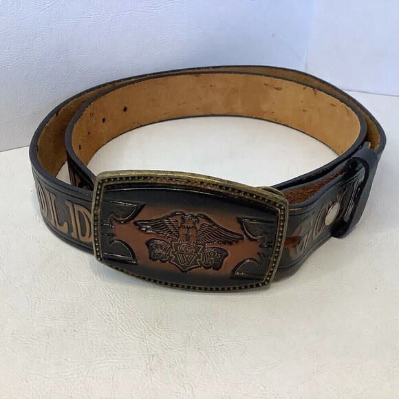 Vintage Gold Wing Leather Belt w/Buckle BB-317 Alumaline 4108 45" - Picture 1 of 6